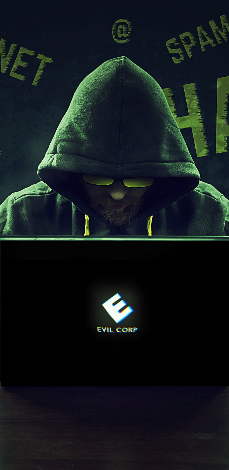 Evil Corp, apple, black, glass, hacker, mr robot, robot, HD phone wallpaper