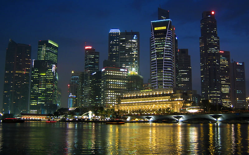 Marina Bay, Singapore modern buildings, nightscapes, skyscrapers, Asia, HD wallpaper