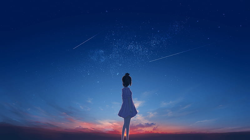 Anime, Original, Girl, Sky, Starry Sky, Sunset, HD wallpaper