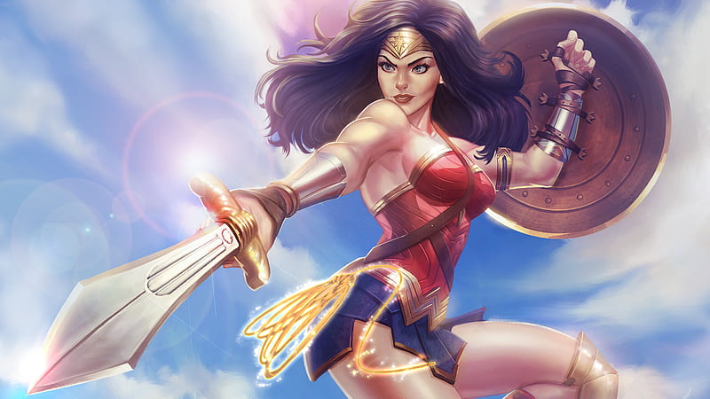Wonder Woman Sword Shield, wonder-woman, sword, shield, artwork, digital-art, , artwork, HD wallpaper