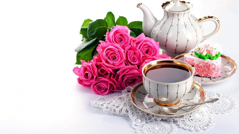  Buenos dias, cafe, rosas, amor, Fondo de pantalla HD