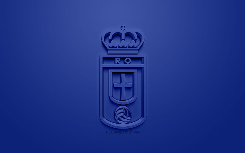Real Oviedo, creative 3D logo, blue background, 3d emblem, Spanish football club, La Liga 2, Segunda, Oviedo, Spain, 3d art, football, 3d logo, HD wallpaper