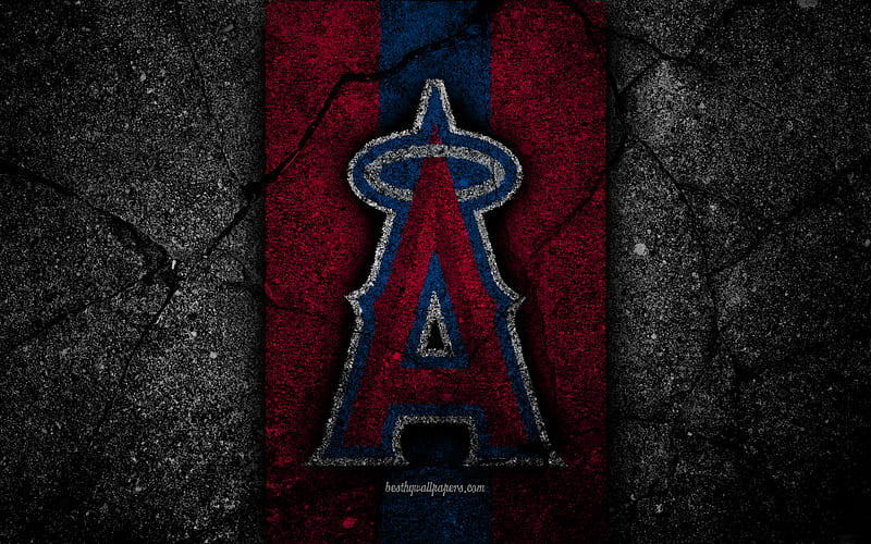 Los Angeles Angels, logo, MLB, baseball, USA, black stone, Major League Baseball, asphalt texture, LA Angels, art, baseball club, Los Angeles Angels logo, HD wallpaper