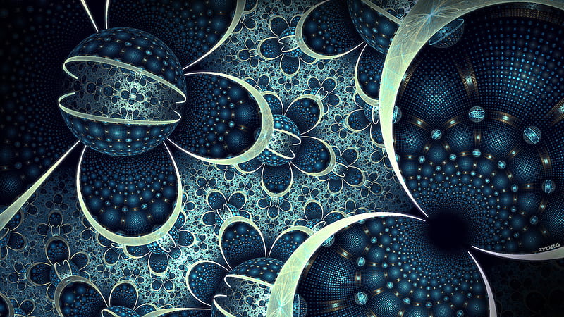 Blue Round Balls Flowers Abstract Abstract, HD wallpaper