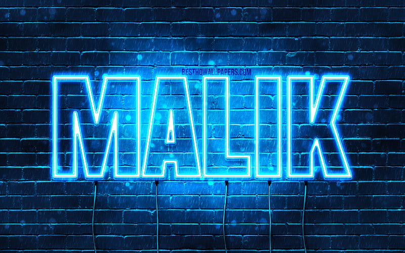 Malik with names, horizontal text, Malik name, blue neon lights, with Malik name, HD wallpaper