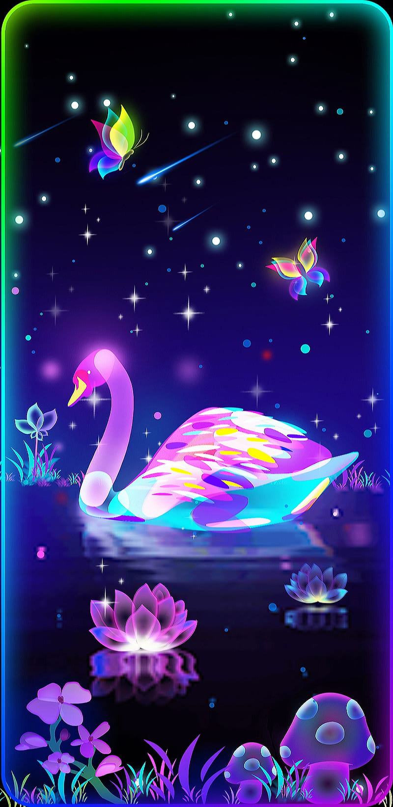 NeonSwan, butterfly, colourful, fantasy, girly, neon, pretty, swan, HD phone wallpaper