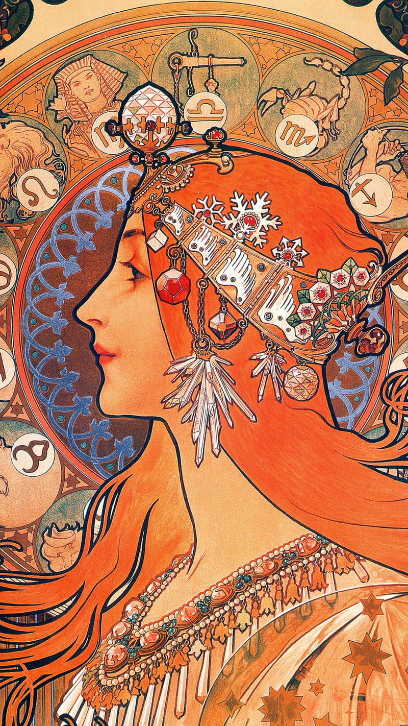 Mucha Zodiac Poster Alphonse Mucha Art Art Nouveau Fine Art Witch Witchcraft Hd Mobile Wallpaper Peakpx