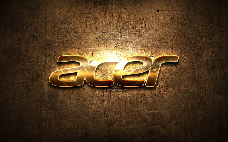 Acer golden logo, artwork, brown metal background, creative, Acer logo, brands, Acer, HD wallpaper