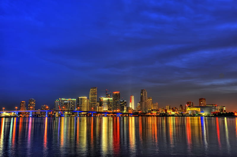 Downtown Miami Skyline at dusk Advantage Destination [] for your , Mobile & Tablet. Explore Miami . Miami Heat , The Company Canada, Miami Dolphins, HD wallpaper