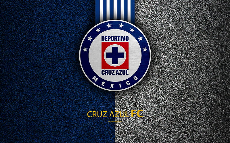 Cruz Azul FC leather texture, logo, Mexican football club, white blue lines, Liga MX, Primera Division, Mexico City, Mexico, football, HD wallpaper