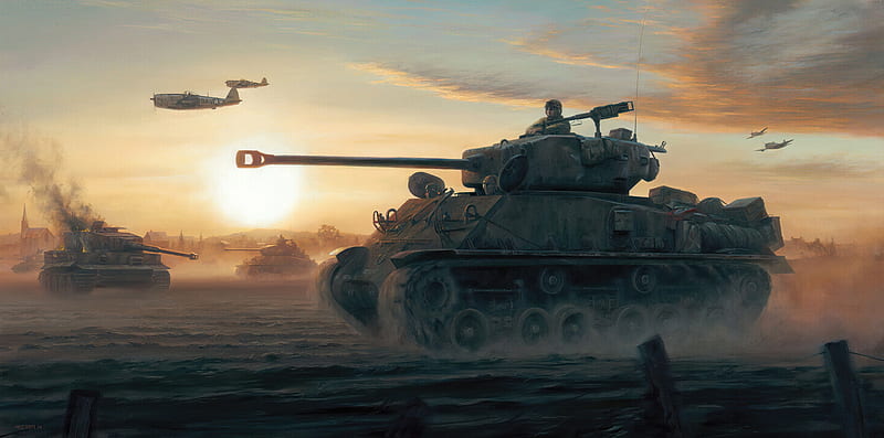Tanks, M4 Sherman, Airplane, Republic P-47 Thunderbolt, Tank, guerra, World War II, HD wallpaper