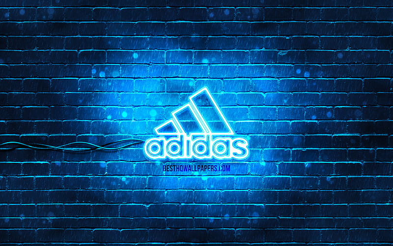 Adidas blue logo blue brickwall, Adidas logo, brands, Adidas neon logo, Adidas, HD wallpaper