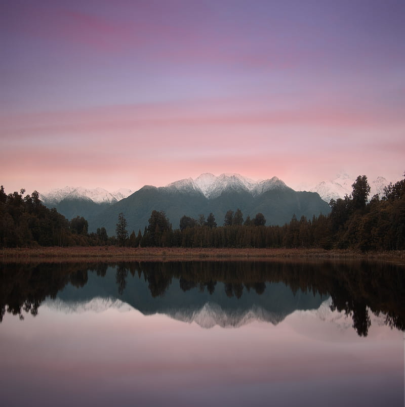 mountains, lake, landscape, trees, shore, reflection, HD phone wallpaper