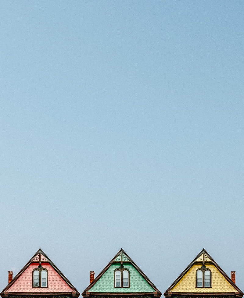 Three Pink, Green, and Yellow Houses, HD phone wallpaper