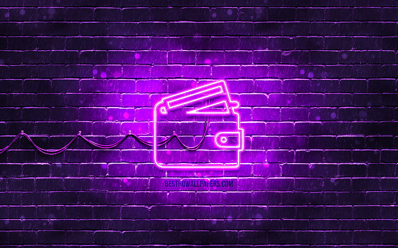 Wallet neon icon violet background, neon symbols, Wallet, neon icons, Wallet sign, financial signs, Wallet icon, financial icons, HD wallpaper