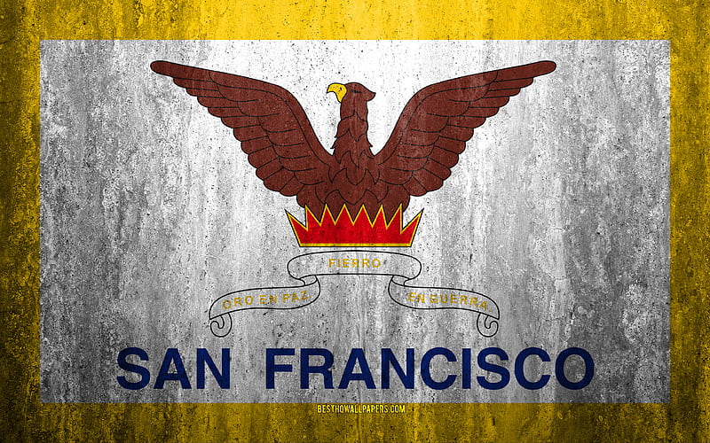 Flag of San Francisco, California stone background, American city, grunge flag, San Francisco, USA, San Francisco flag, grunge art, stone texture, flags of american cities, HD wallpaper