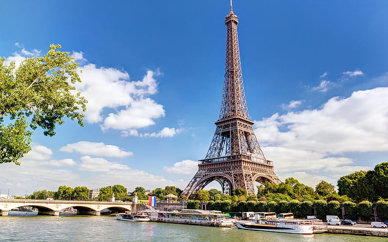 Eiffel Tower, Paris, summer, morning, symbol of Paris, landmark, Paris cityscape, France, HD wallpaper