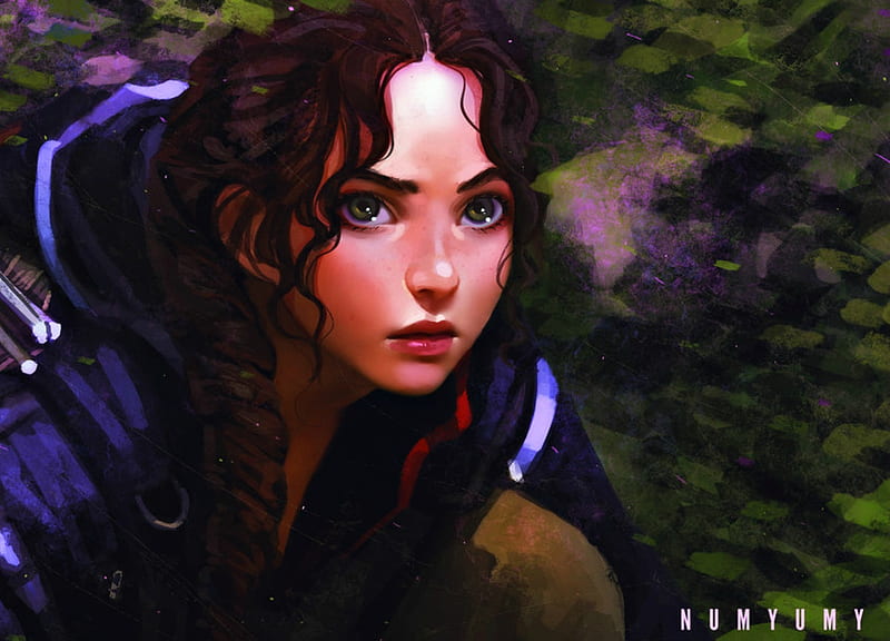 Katniss, fanart, art, numyumy, movie, the hunger games, fantasy, girl, portrait, HD wallpaper