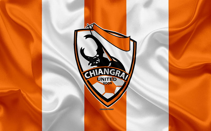 Chiangrai United FC logo, silk texture, Thai professional football club, orange white flag, Thai League 1, Chiang Rai, Thailand, football, Thai Premier League, HD wallpaper