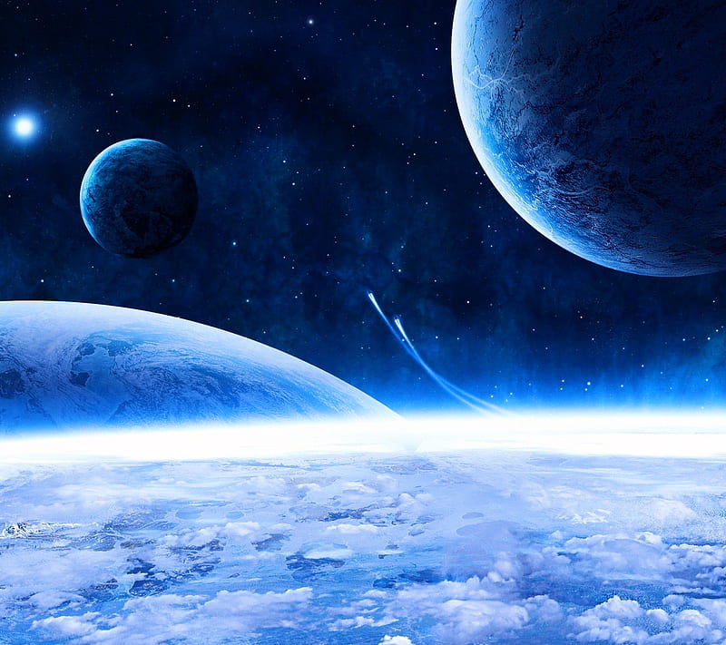 Planets, clouds, outer space, stars planets earth blue, HD wallpaper