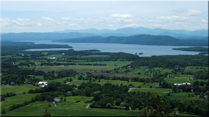 View from Vermont, Farms, Green, Vermont, Adirondacks, Mt Philo, Lake Champlain, HD wallpaper