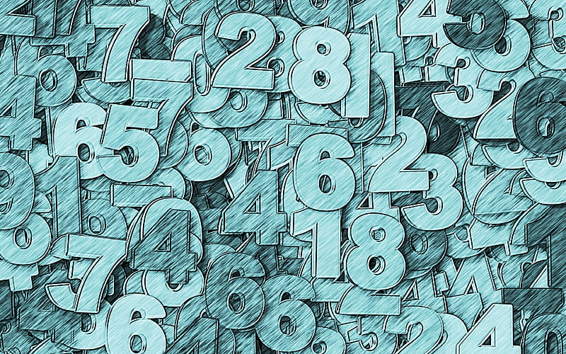 blue digits background, artwork, numbers, digits textures, blue background, math concepts, HD wallpaper