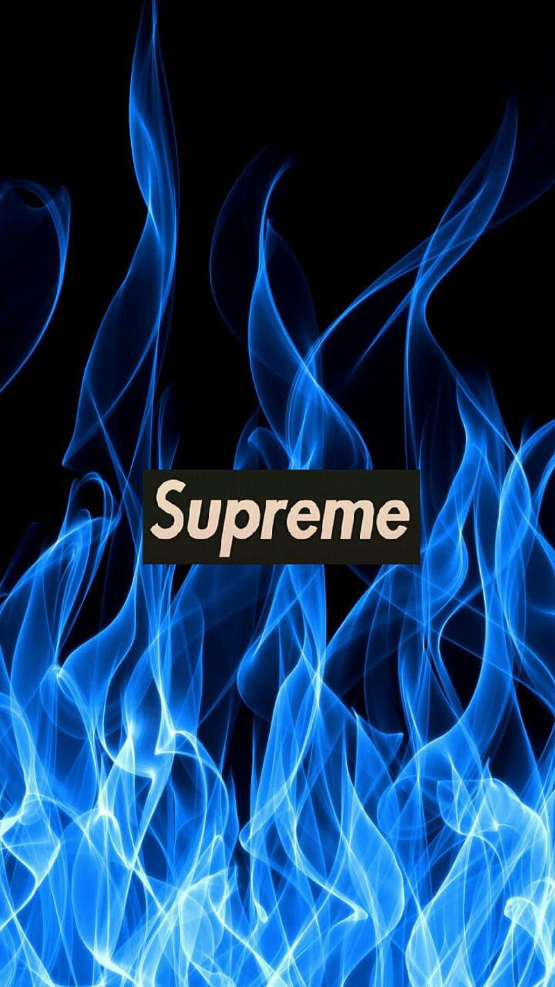 Supreme fire blue, flames, purple, HD mobile wallpaper
