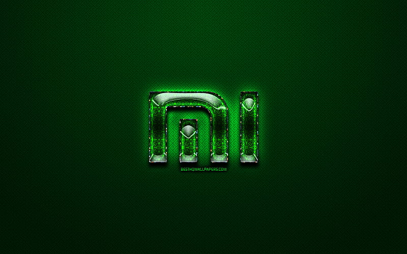 Xiaomi green logo, green vintage background, artwork, Xiaomi, brands, Xiaomi glass logo, creative, Xiaomi logo, HD wallpaper