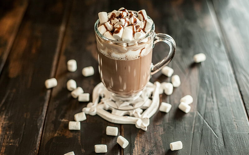 Chocolate smoothies, marshmallows, sweet chocolate drinks, smoothies, HD wallpaper