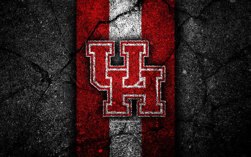 Houston Cougars american football team, NCAA, red white stone, USA, asphalt texture, american football, Houston Cougars logo, HD wallpaper
