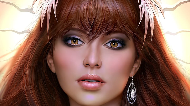 Beauty, lana solaris, frumusete, fantasy, luminos, girl, redhead, face, portrait, HD wallpaper