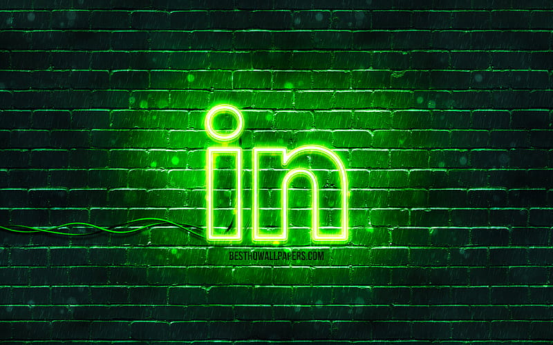 LinkedIn green logo green brickwall, LinkedIn logo, social networks, LinkedIn neon logo, LinkedIn, HD wallpaper
