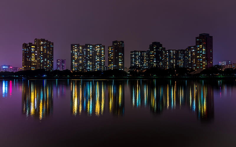 Guangzhou, night, cityscape, China, skyscrapers, skyline, HD wallpaper