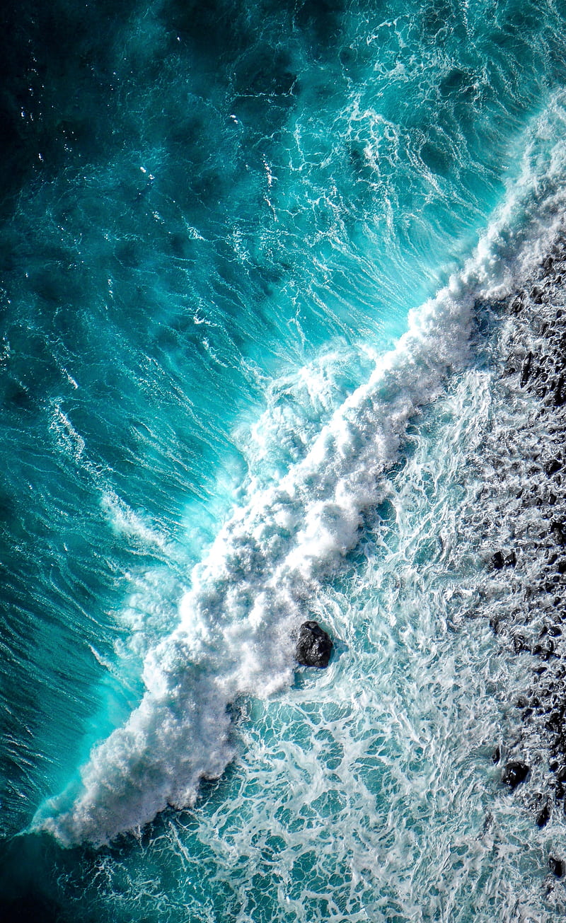 ocean, wave, foam, surf, aerial view, water, HD phone wallpaper