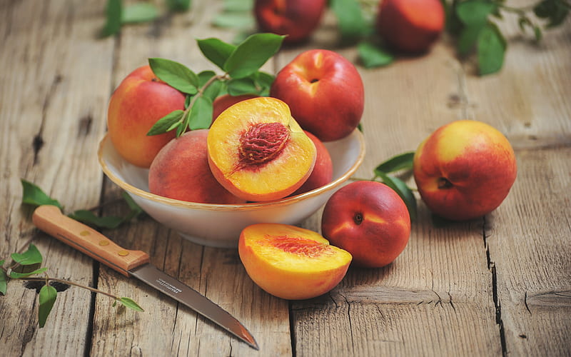 peaches, close-up, fresh fruit, summer, fruits, HD wallpaper