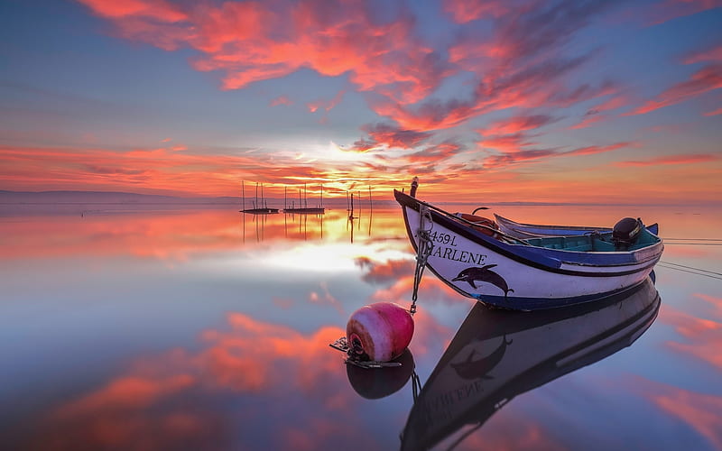 Boat in Portugal, calm, sunset, boat, Portugal, reflection, HD ...