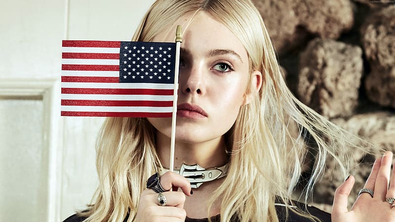 Ring, Blonde, Celebrity, American Flag, Elle Fanning, HD wallpaper