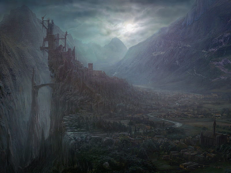 Dracula's castle, moon, mountains, village, trees, clouds, castle, HD  wallpaper | Peakpx