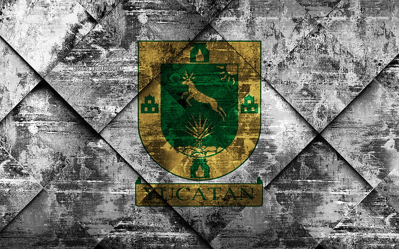 Flag of Yucatan, grunge art, rhombus grunge texture, Mexican state, Yucatan flag, Mexico, Yucatan, State of Mexico, creative art, HD wallpaper