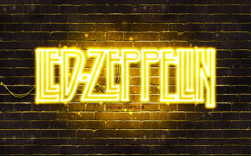 Led Zeppelin yellow logo yellow brickwall, british rock band, Led Zeppelin logo, music stars, Led Zeppelin neon logo, Led Zeppelin, HD wallpaper