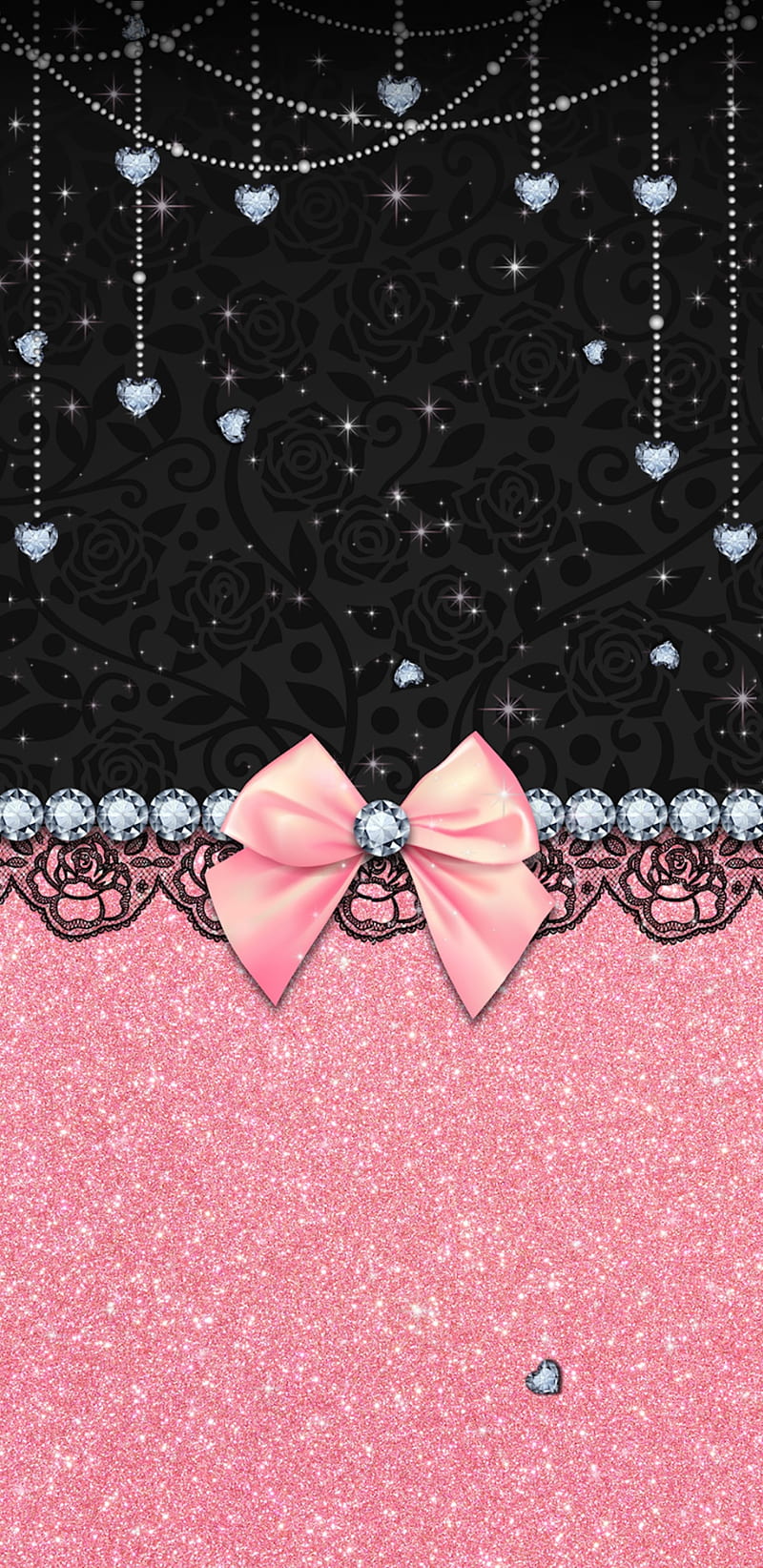 DiamondHearts, black, bow, diamond, diamonds, girly, glitter, heart,  corazones, HD phone wallpaper | Peakpx