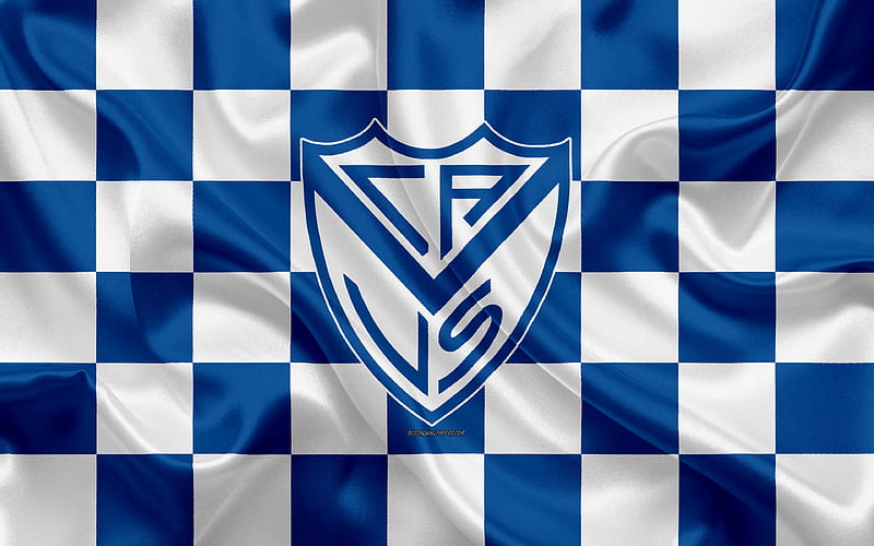 Velez Sarsfield logo, creative art, blue white checkered flag, Argentinian football club, Argentine Superleague, Primera Division, emblem, silk texture, Buenos Aires, Argentina, football, Club Atletico Velez Sarsfield, HD wallpaper