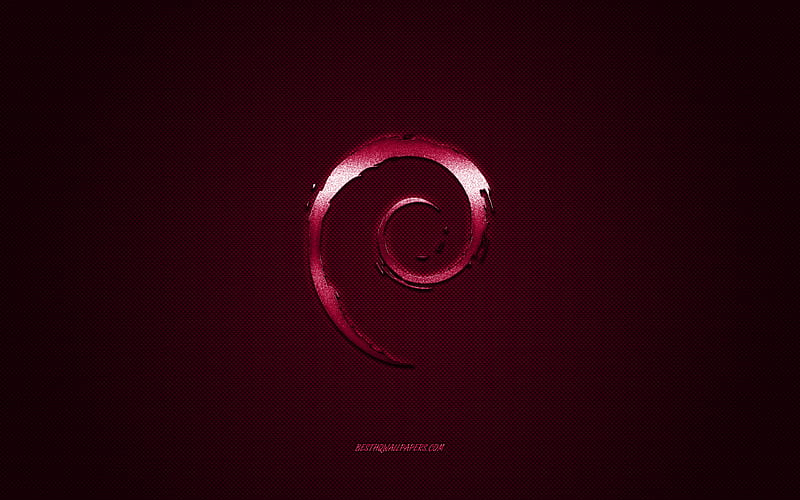 Debian logo, purple shiny logo, Debian metal emblem, for Debian devices, purple carbon fiber texture, Debian, brands, creative art, HD wallpaper