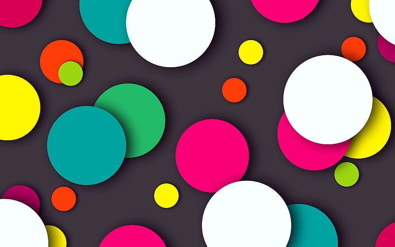 colorful circles, gray background, creative, abstract background, neon art, abstract art, circles, HD wallpaper