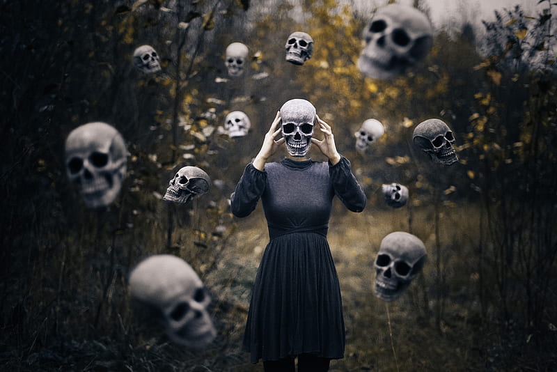Skull Spooky Girl , skull, manipulation, graphy, HD wallpaper
