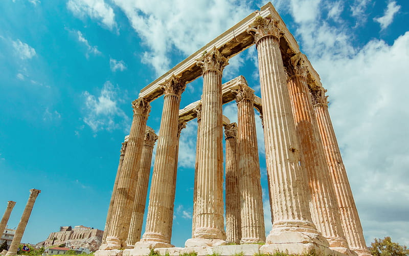 Temple of Olympian Zeus Athens, ruins, Greek columns, sights, Greece, HD wallpaper