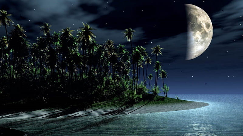 Castaway Island, pirates, beach, stars, moons, islands, space, sky, HD wallpaper