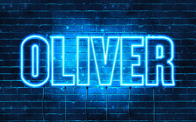 Oliver with names, horizontal text, Oliver name, blue neon lights, with Oliver name, HD wallpaper