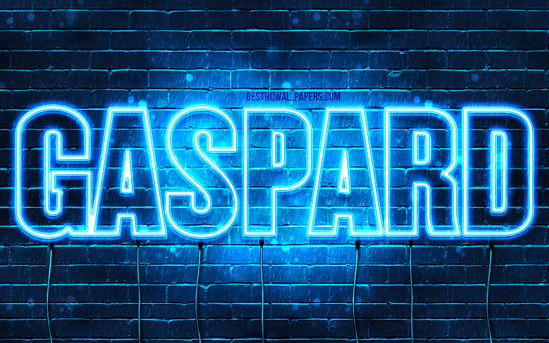Gaspard with names, Gaspard name, blue neon lights, Happy Birtay Gaspard, popular french male names, with Gaspard name, HD wallpaper