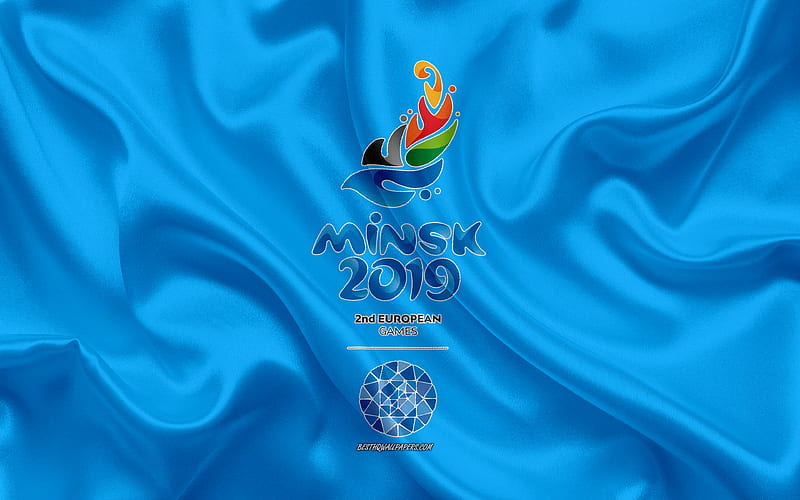 2019 European Games, Minsk 2019 silk flag, silk texture, European Games logo, emblem, HD wallpaper